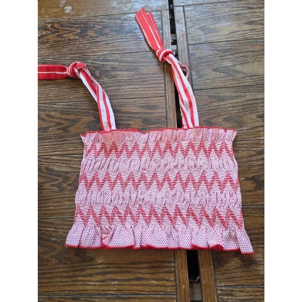 Maria de la Orden red Chevron Smocked tank top sz Small